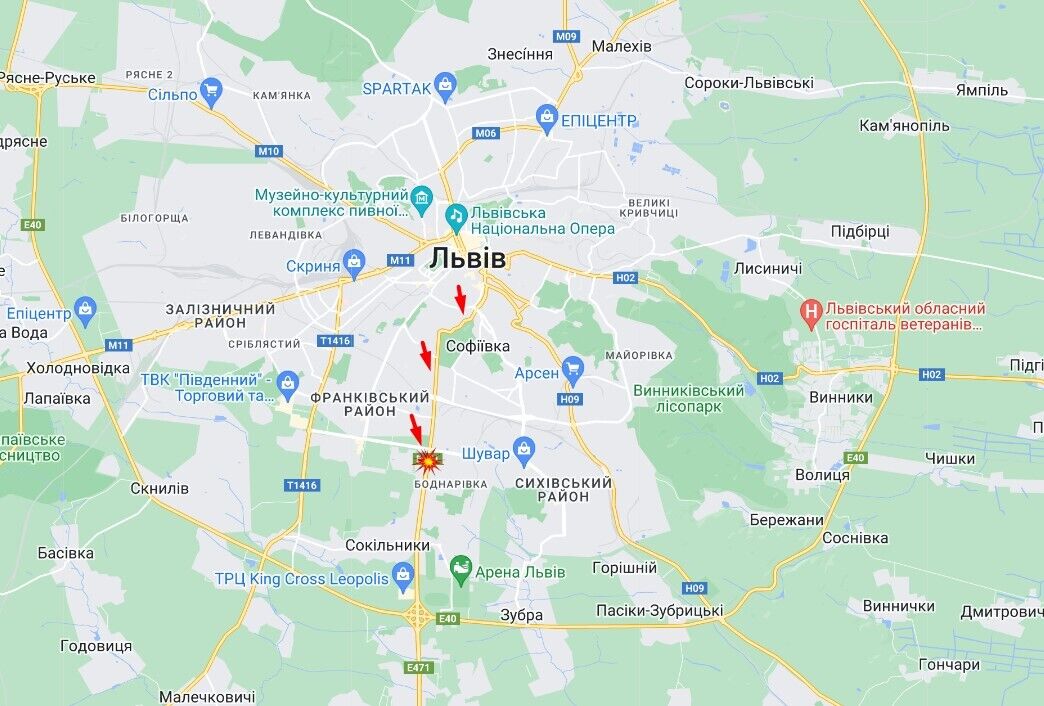 Місцевість у Львові, яка, орієнтовно, опинилась під ударом рф