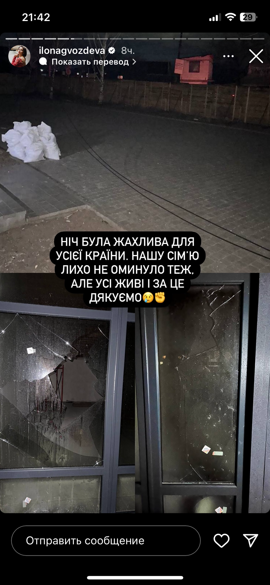 Ілона Гвоздєва показала, як російські окупанти пошкодили вікна в її заміському будинку (фото)