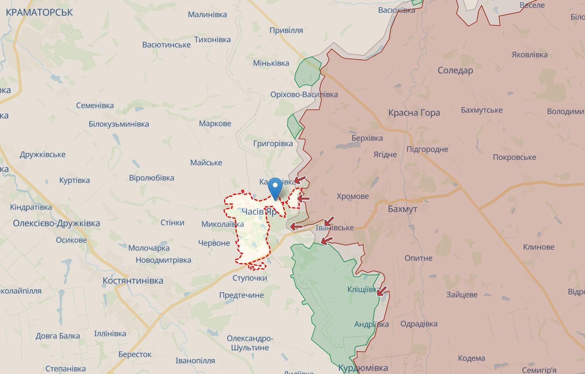 Карта боевых действий Донецкой области по состоянию на 18 апреля 2024 года