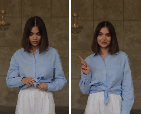 Блогерка Саша Бо поділилась лайфхаком, як стильно завʼязувати сорочку