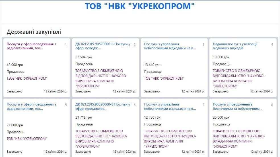 ООО ''НПК ''Укрэкопром'' стала победителями ряда тендерных закупок