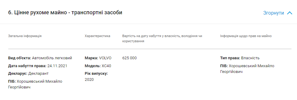 Журналісти ловили його на незадекларованому Volvo, яка була записана на одну із компаній