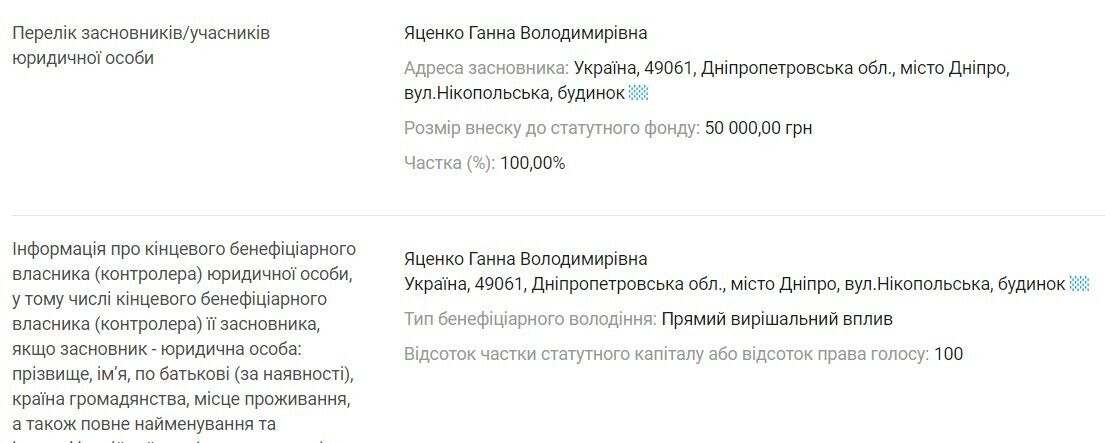 Доньці Яценко Ганні також перейшли активи у двох аграрних компаніях: ''Улянівка агро''