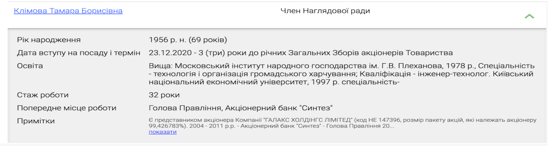 Відомості про Тамару Клімову