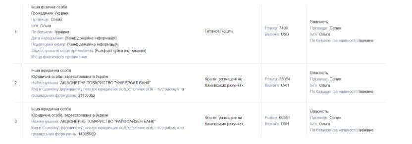 декларация Ольги Селых