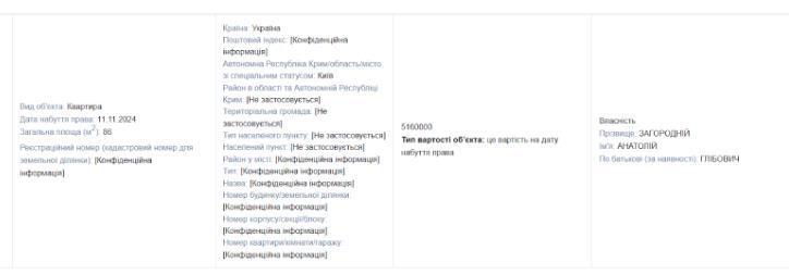 Данные о собственности по декларации Анатолия Загороднего