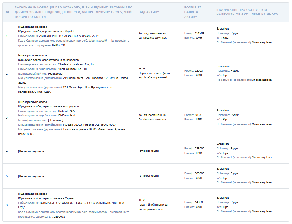 Имущество Киры Рудик