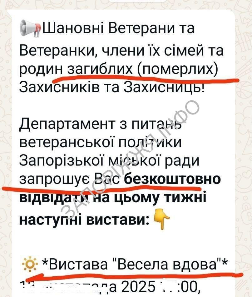 Семьи павших военных в Запорожье пригласили на оперетту ''Веселая вдова'', — местные медиа (обновлено)