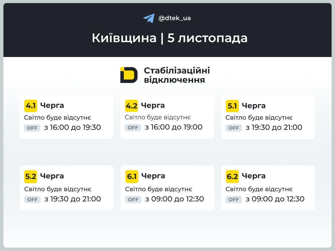 Коли вимикатимуть світло 5 листопада: графіки для Київщини від ДТЕК