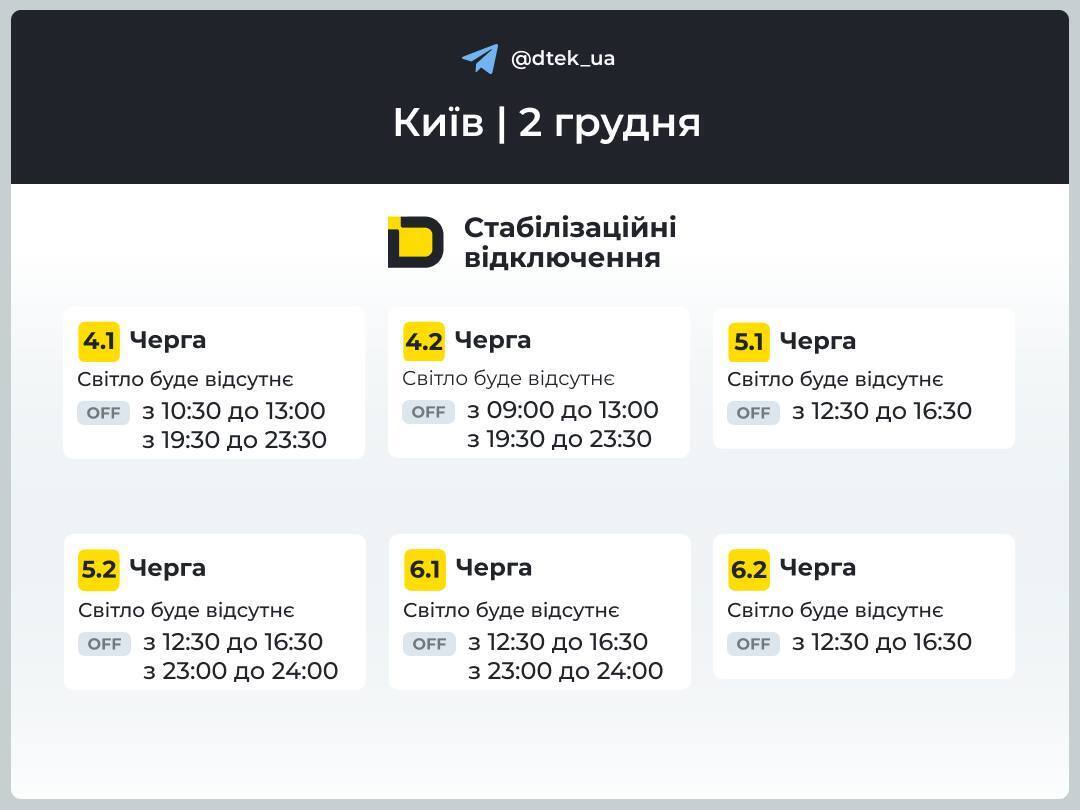 У Києві, 2 грудня, знову заплановані багаторазові відключення світла: оприлюднено оновлені графіки