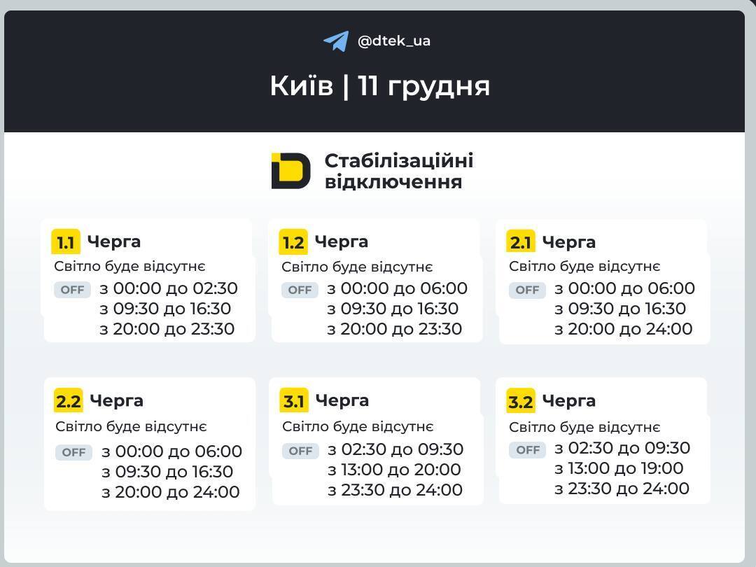 Киев проведет 17 часов без электричества: обновленные графики отключений на 11 декабря