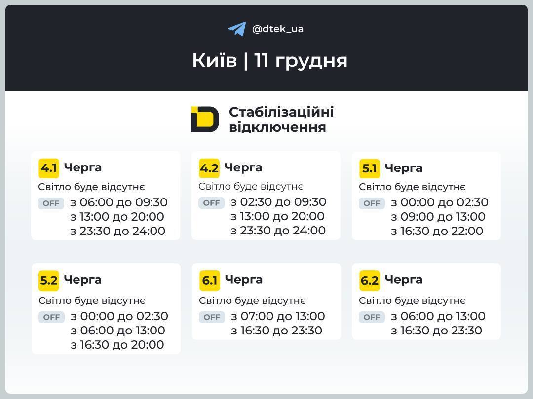 Киев проведет 17 часов без электричества: обновленные графики отключений на 11 декабря