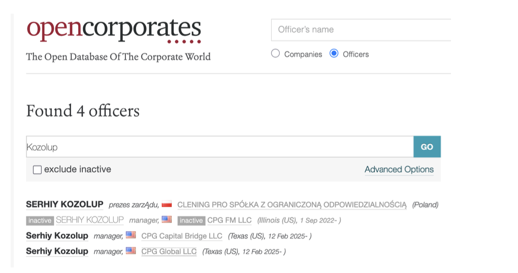 Аналитики обнаружили ряд фирм, аффилированных с Козолупом, в США и Польше