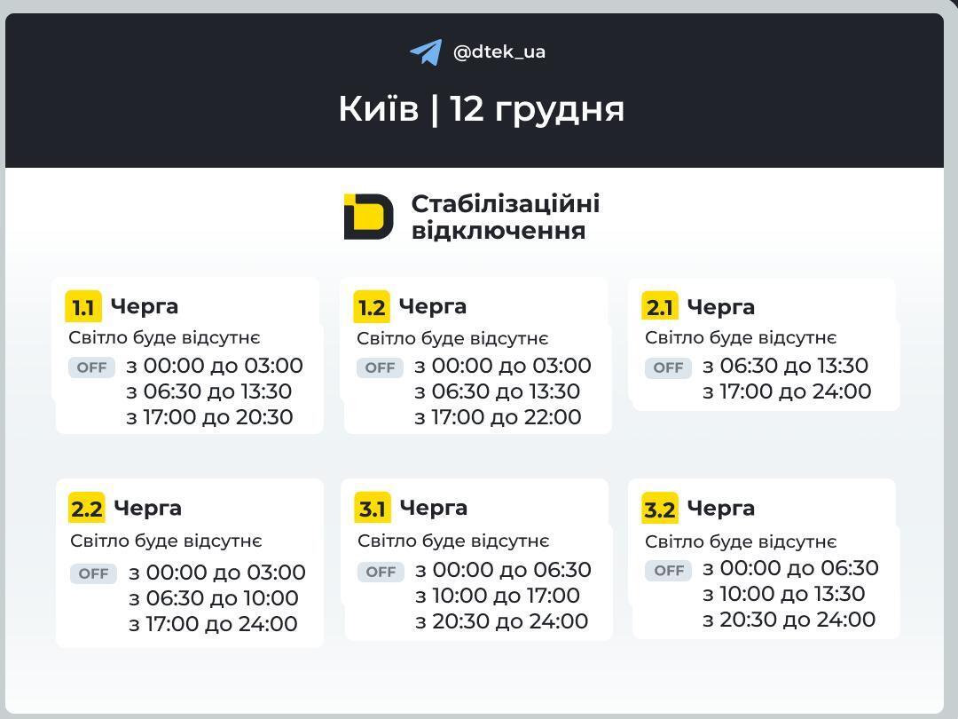Як у Києві вимикатимуть електроенергію 12 грудня: оприлюднені оновлені графіки