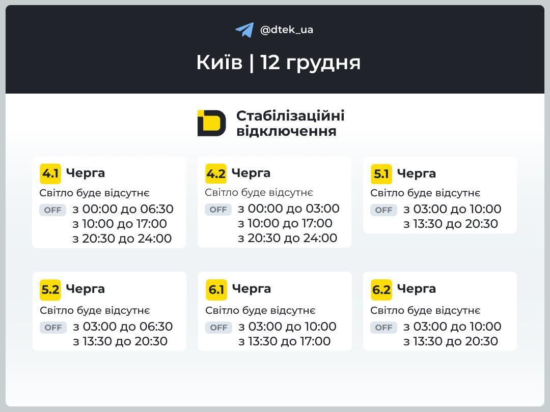 Як у Києві вимикатимуть електроенергію 12 грудня: оприлюднені оновлені графіки