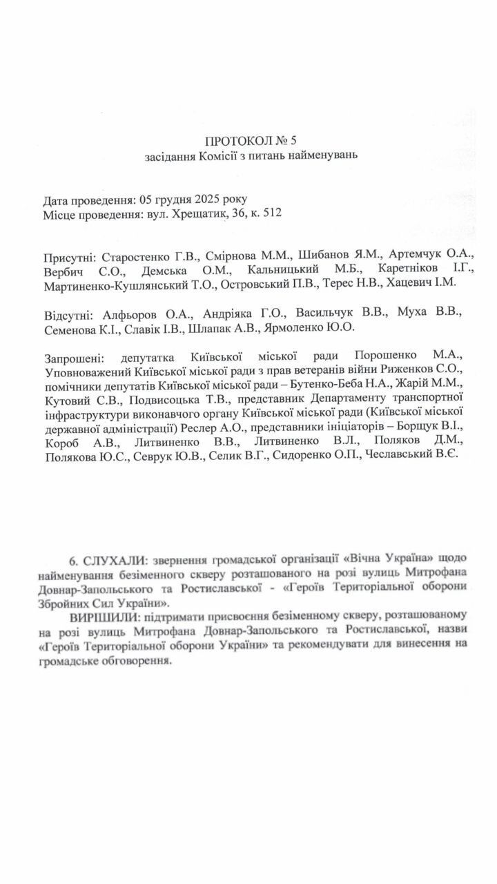 Комиссия по наименованиям о Киевском городском совете, состоявшаяся 5 декабря