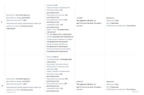 Александр Сова, декларация, дома