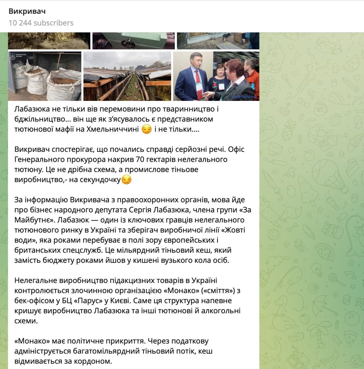 70 га плантаций: нардеп Лабазюк может быть причастен к теневому производству табака в Хмельницкой области, – Обличитель