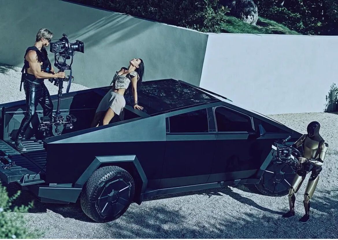 Ким Кардашьян снялась в романтической фотосессии для Perfect Magazine с роботом Tesla и Cybertruck