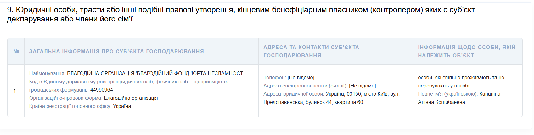 Скриншот декларації