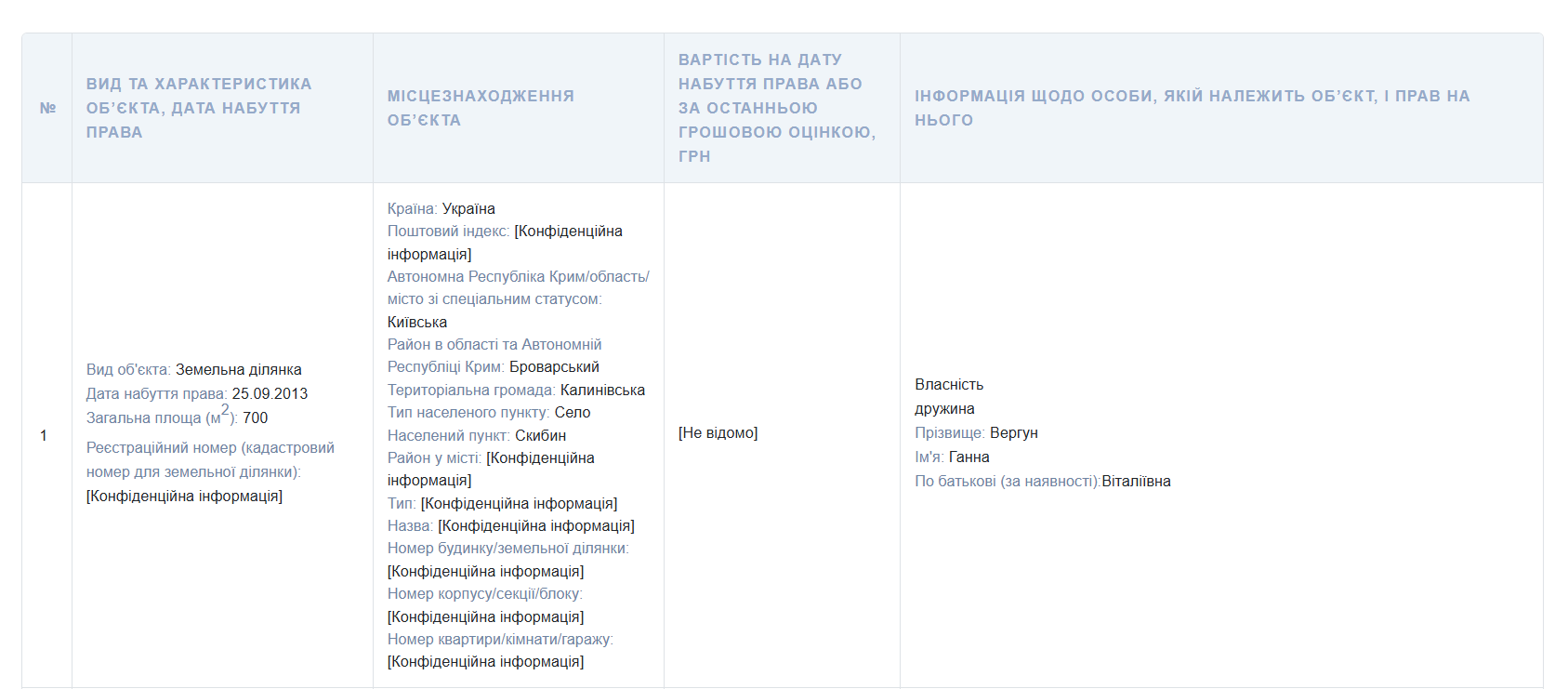 Скриншот декларации Николая Вергуна