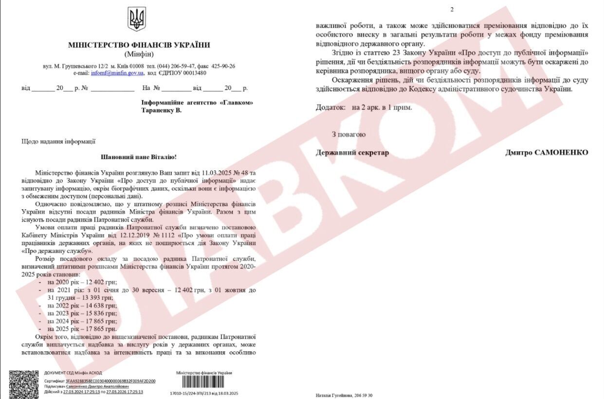 Ответ на журналистский запрос от Минфина