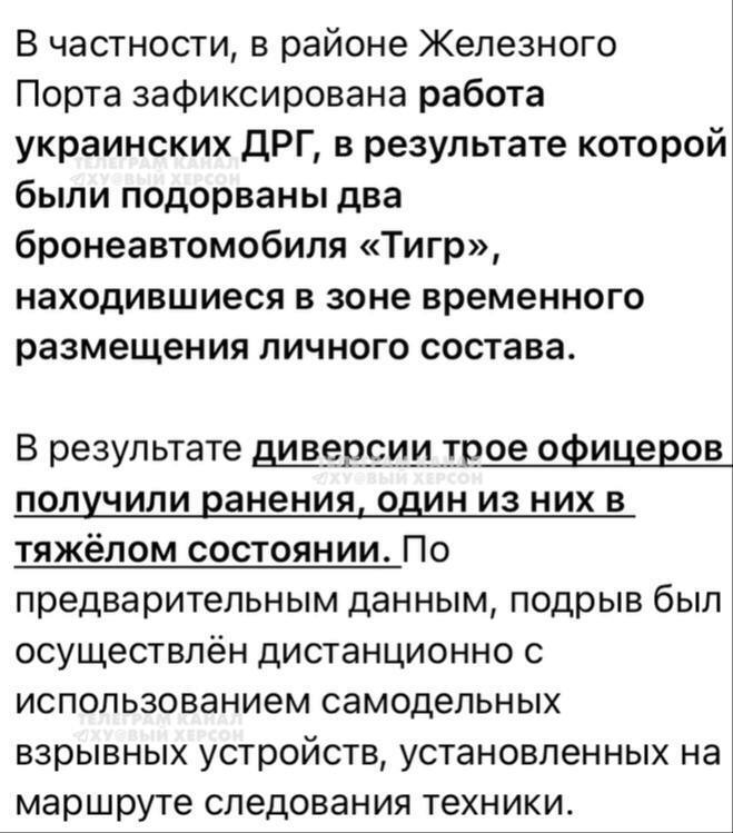 Украинские партизаны в Железном Порту: взрывы уничтожили три бронеавтомобиля ''Тигр''