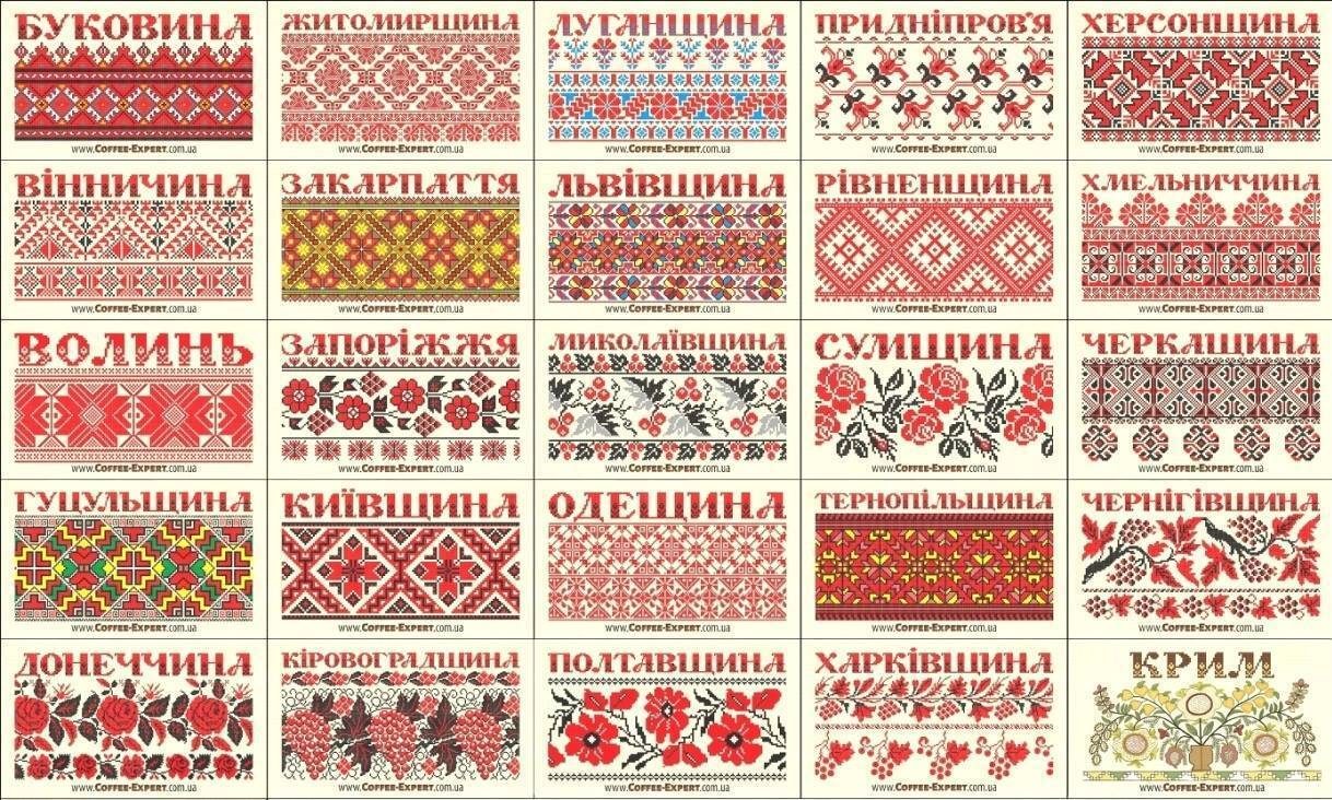 Орнаменты вышиванок в разных регионах Украины