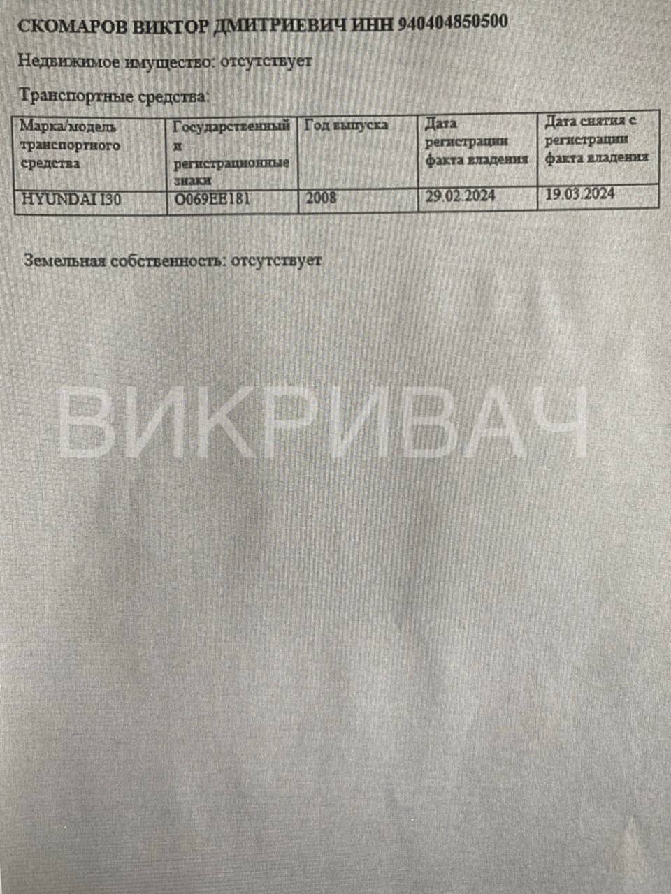 Авто, принадлежащий отцу – Дмитрию Скомарову