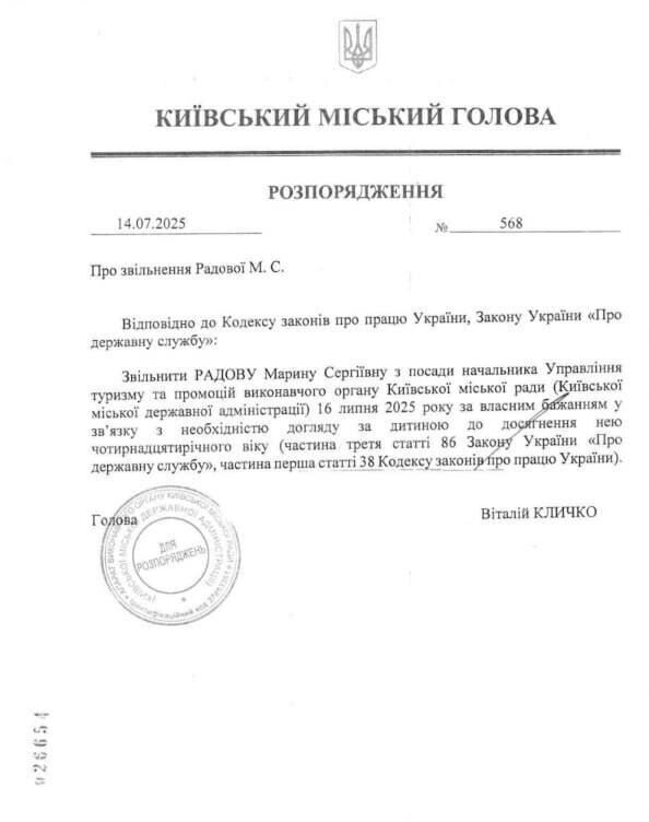 Марину Радову официально уволили после громкого скандала в КГГА