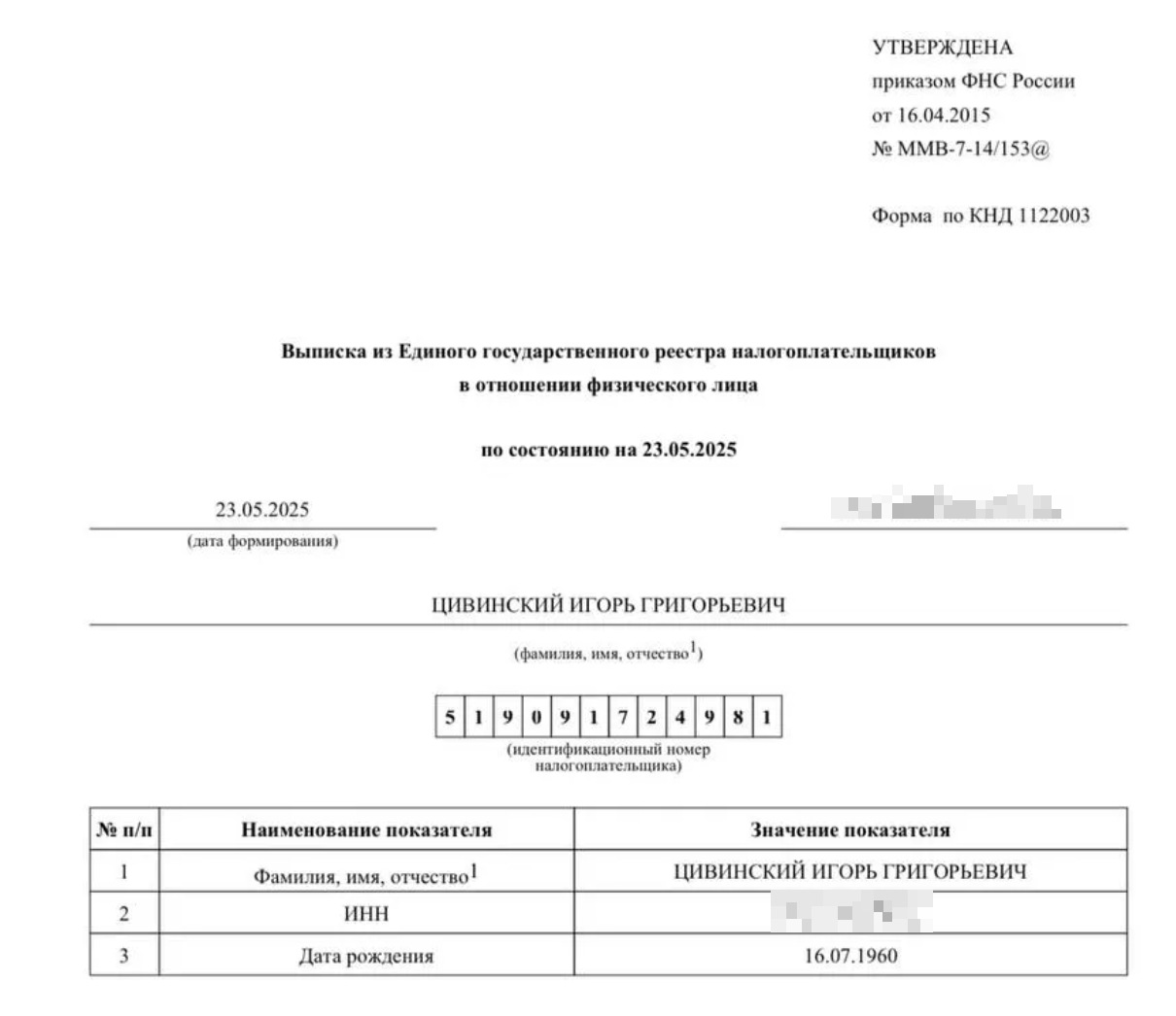У медіа оприлюднили документи, що вказують на російське громадянство батька Цивінського