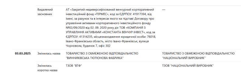 Винниковская табачная фабрика, ООО Национальный производитель