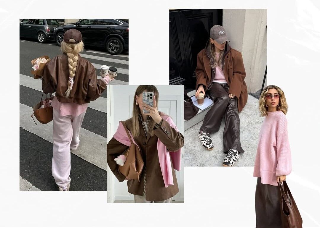 Сочетание пылево-розового с коричневым