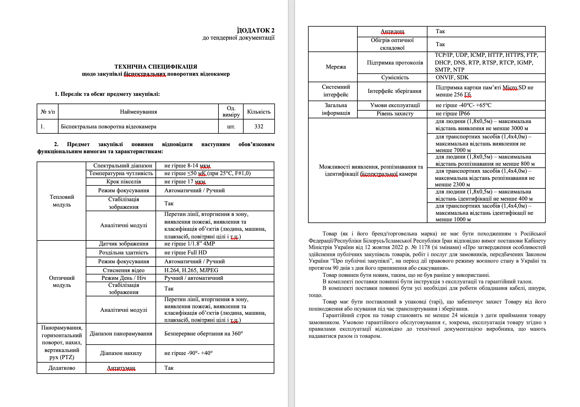 Техническая спецификация (приложение к тендерной документации)