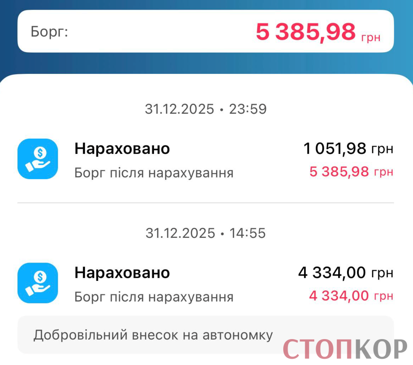 ОСМД, Позняки, долг