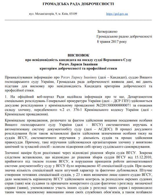 Заключение Общественного совета добродетели