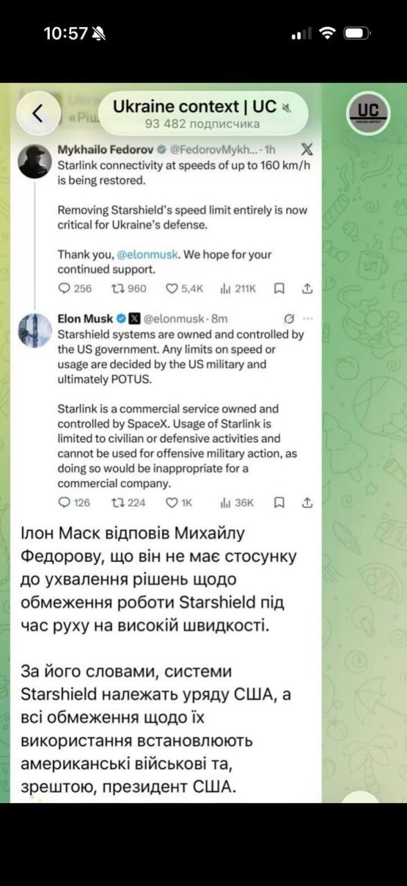 Федоров представил восстановление Starlink как результат переговоров с Маском: что не так с этим заявлением?