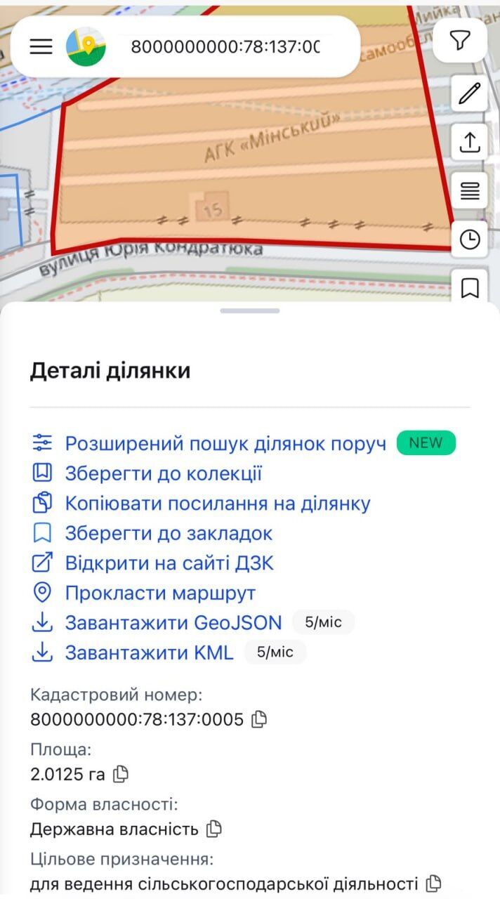 дані щодо ділянки