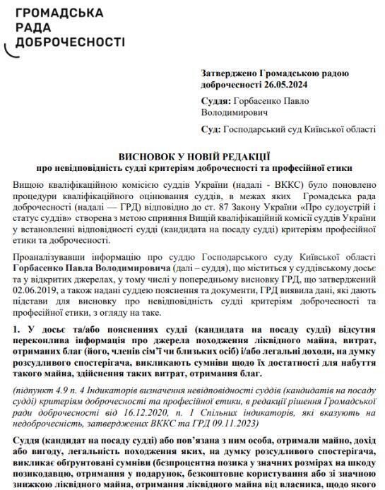 Заключение Общественного совета добродетели