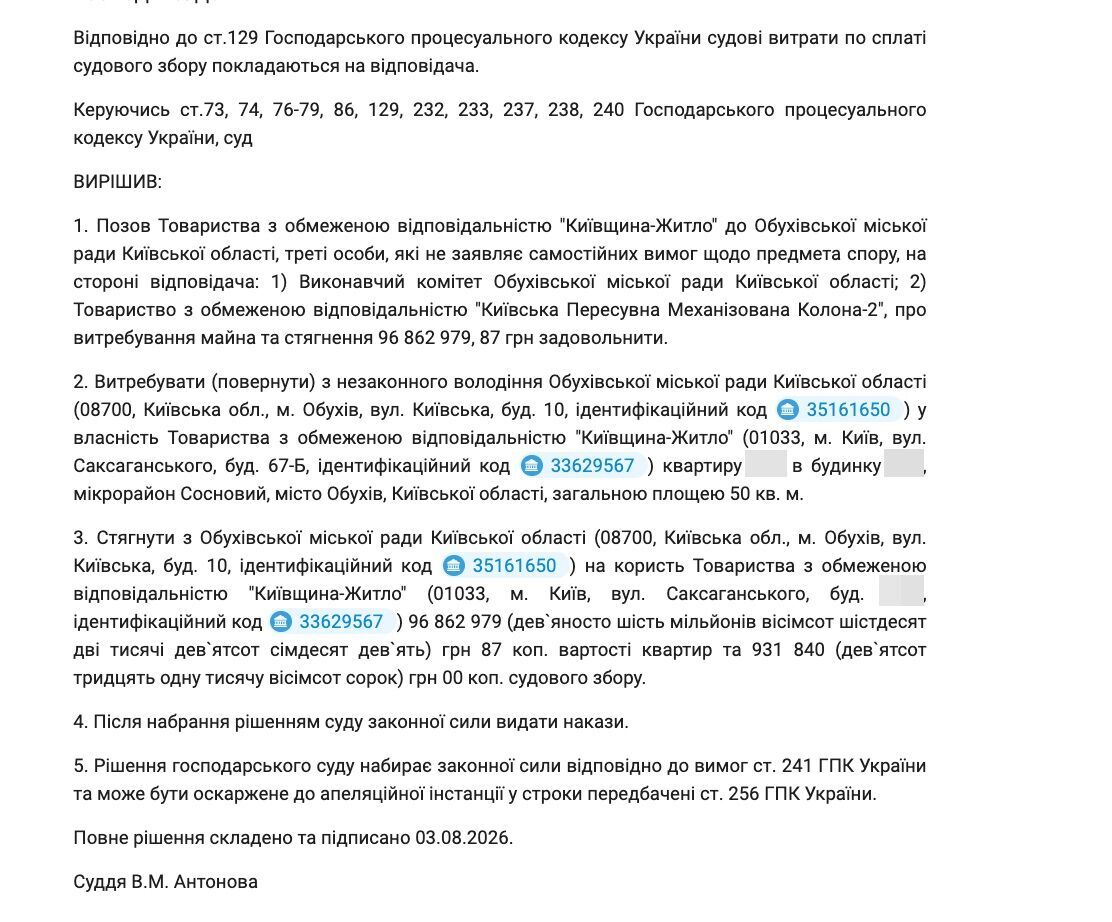 ''Золотые метры'' Обухова: кто и на каком основании требует с громады 97 млн за квартиры, полученные 16 лет назад?