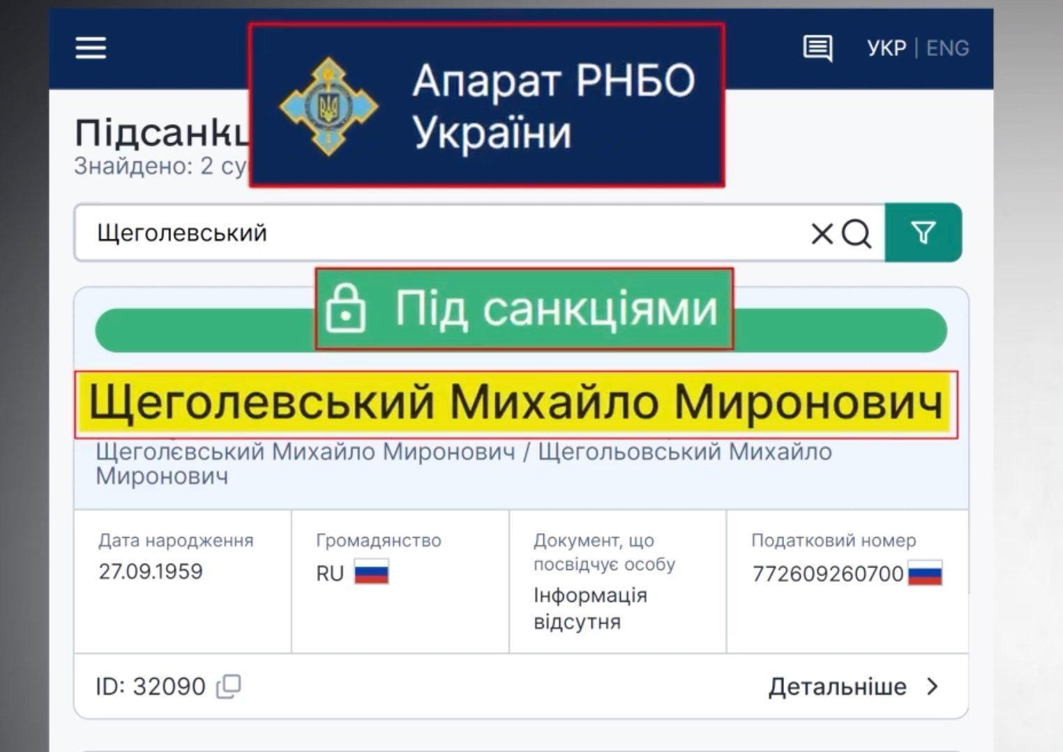 Щеголевский в реестре СНБО