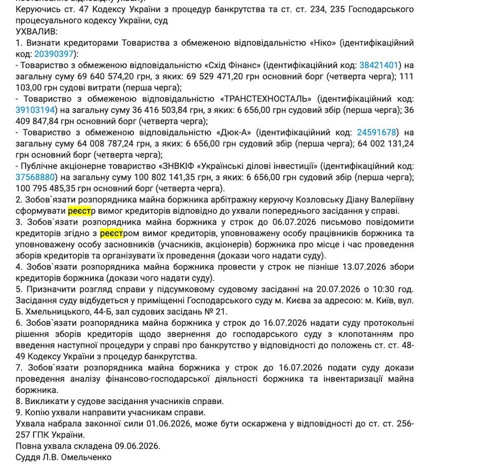 Один судья, одна управляющая, один кредитор: каким образом три дела судьи Омельченко сходятся в окружении Дядeчко?