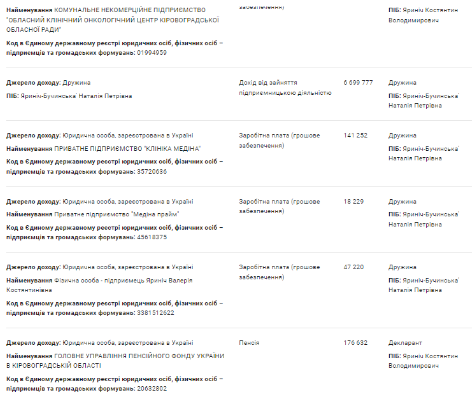 Задекларированные доходы Яриничей