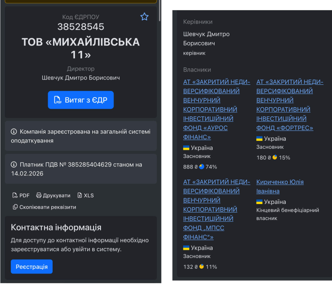 Структура собственности ООО ''Михайловская 11''