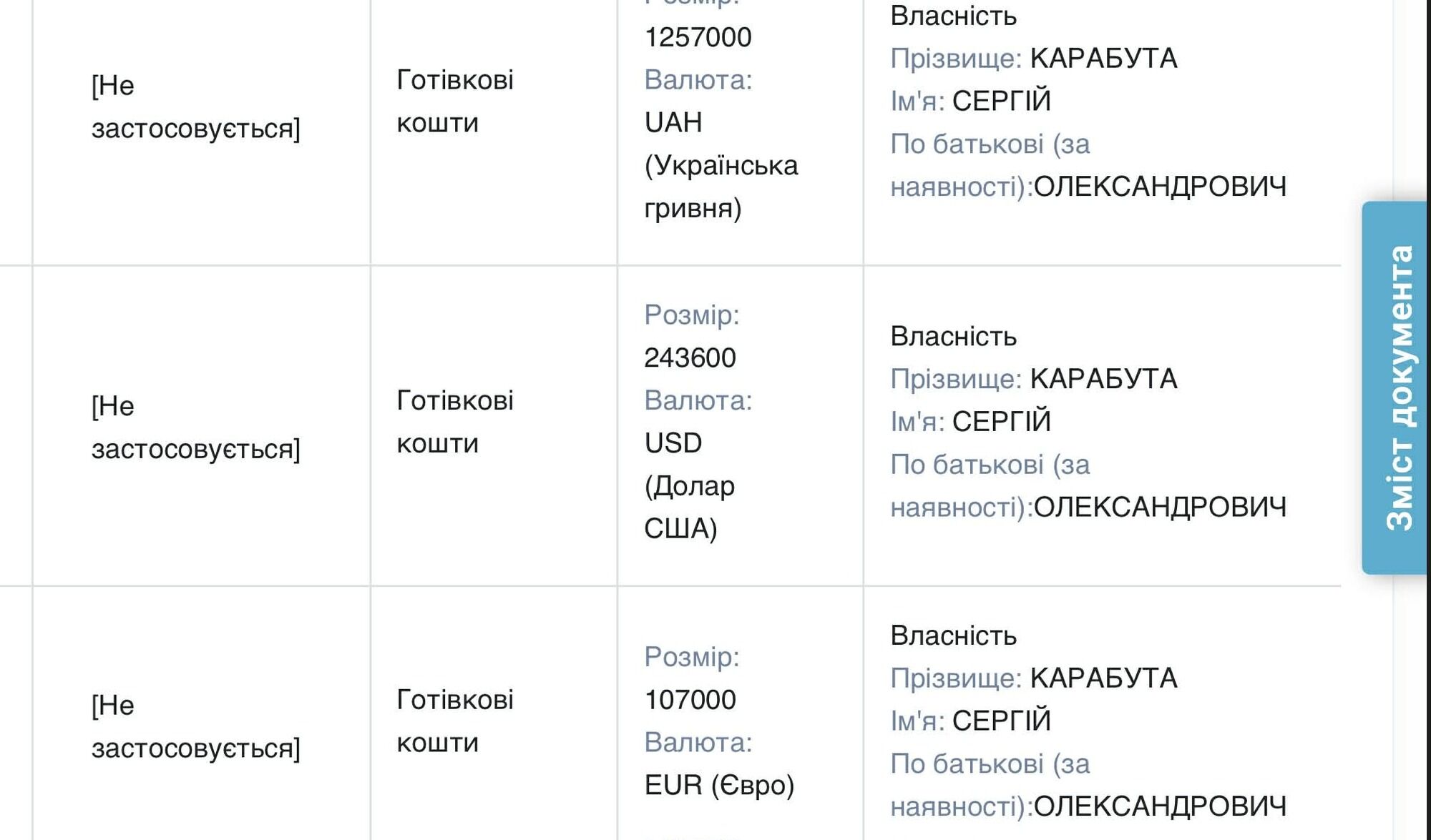 Сергей Карабута, Слуга народа, декларация