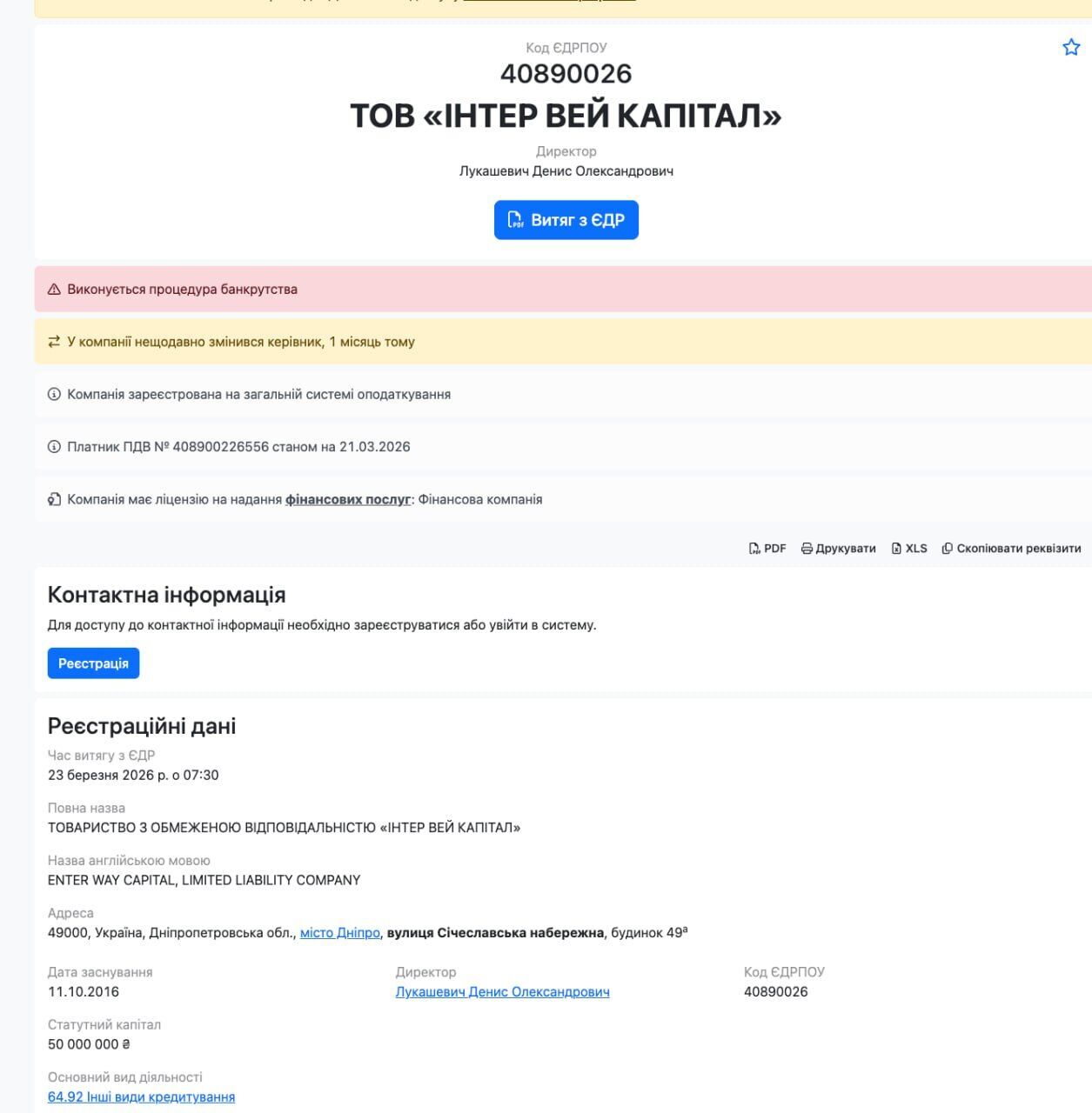 Дані про ТОВ ''Інтер Вей Капітал''