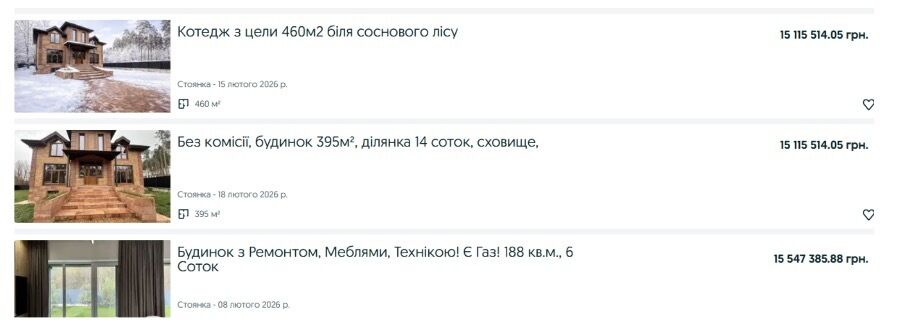 Орієнтовна вартість котеджів схожої квадратури в Стоянці