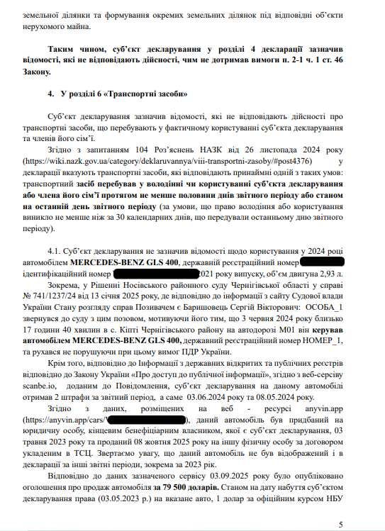 ''Депутат Черниговского облсовета Барышевец не задекларировал 34 млн гривен'' – жалоба на почту