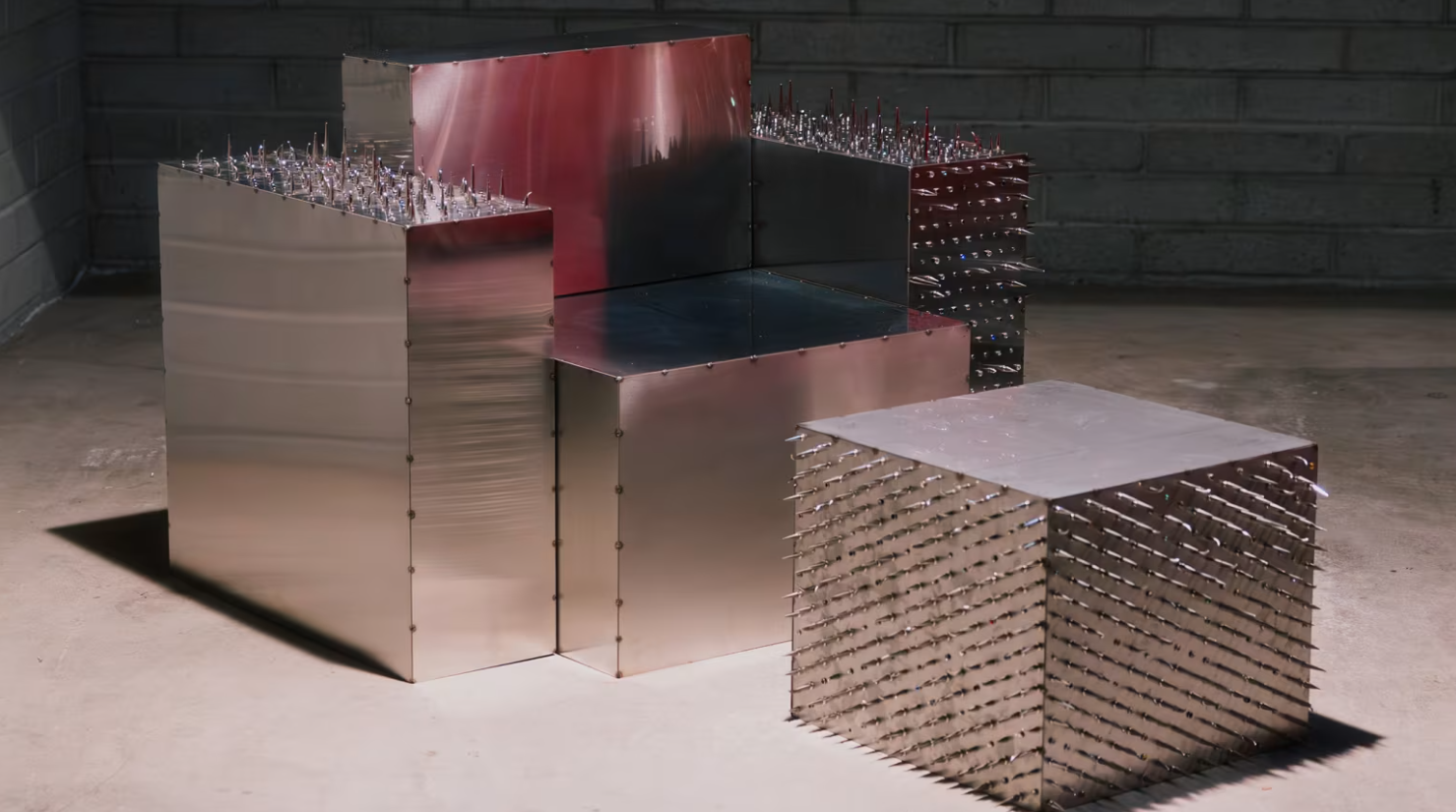 Крісло та пуф із нержавіючої сталі з шипами від дизайнера Сі Джей Аслана