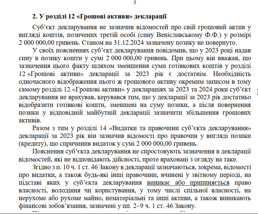 Не задекларував 2 мільйони
